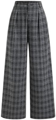 CIDER Plaid Wide Leg Pants for Women with Pockets Mid Waist Checkered Pants Business Casual Trous... | Amazon (US)