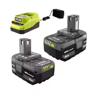 RYOBI ONE+ 18V Lithium-Ion 4.0 Ah Battery (2-Pack) and Charger Kit PSK006 - The Home Depot | The Home Depot