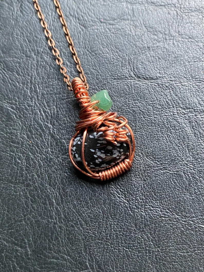 Mini Black Pumpkin Pendant Necklace Snowflake Obsidian Rustic - Etsy | Etsy (US)