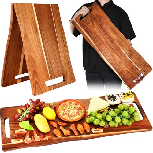 Acacia Large Charcuterie Board, Wood Charcuterie Boards with Handles Foldable Travel 33 x 12 Inch Cheese Boards Serving Board with Food Meat Party Appetizers (Large, Rectangular) | Amazon (US)