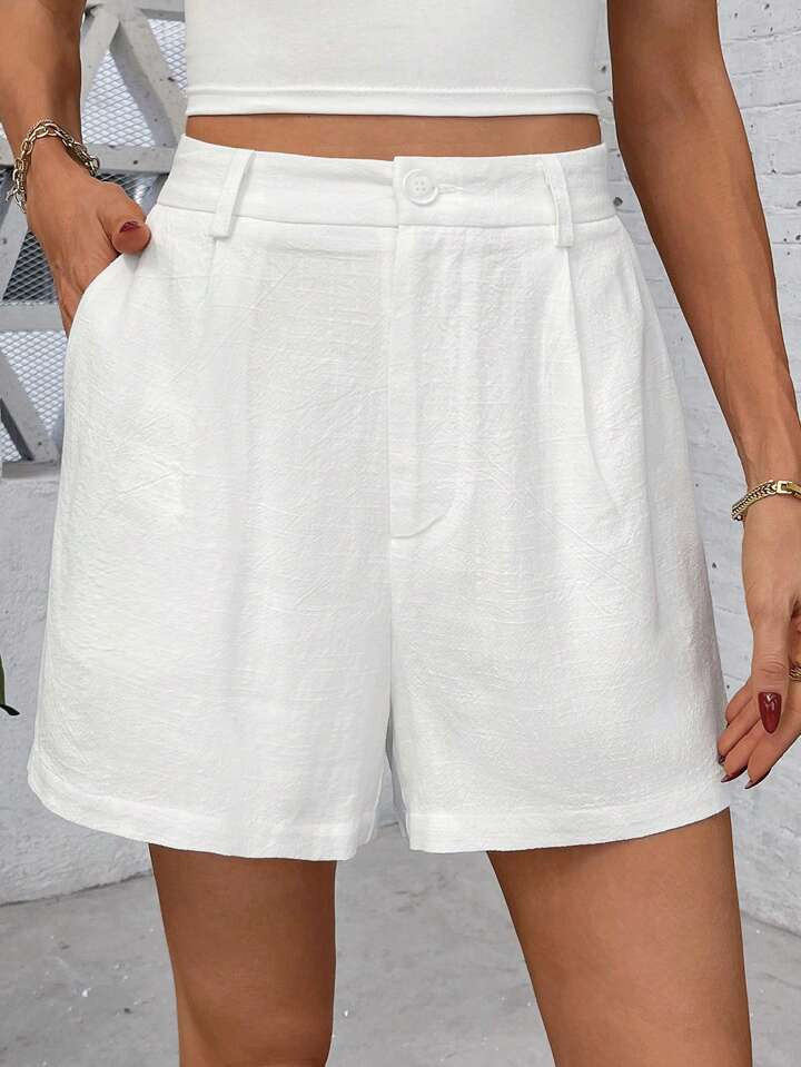 SHEIN Clasi SEHIN Clasi Women's Pocketed Linen Textured Casual Elegant Shorts For Spring/Summer | SHEIN