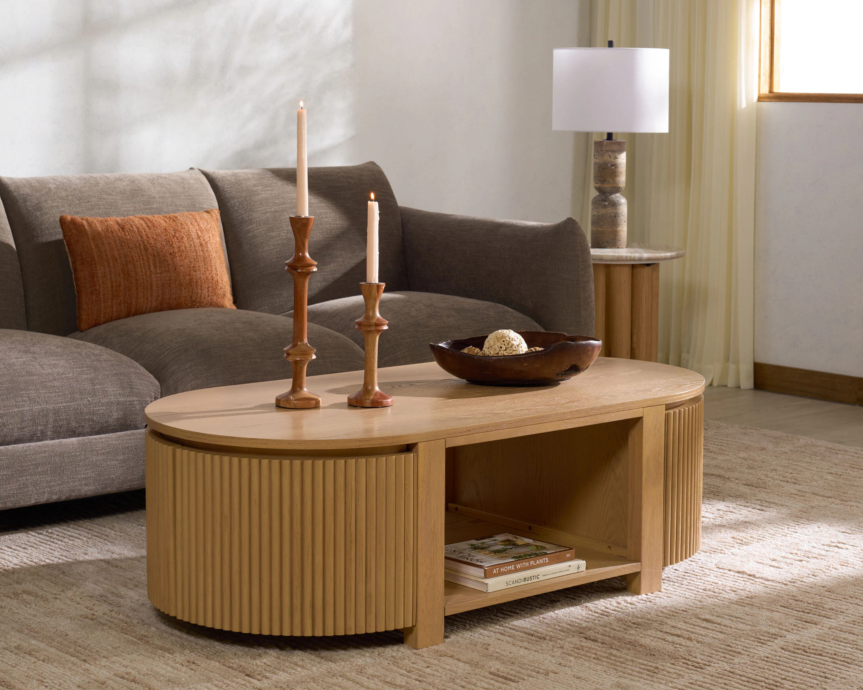 Safavieh Shelbie Reeded Oval Coffee Table/Oak Polyester | SFV2209A | Lowe's