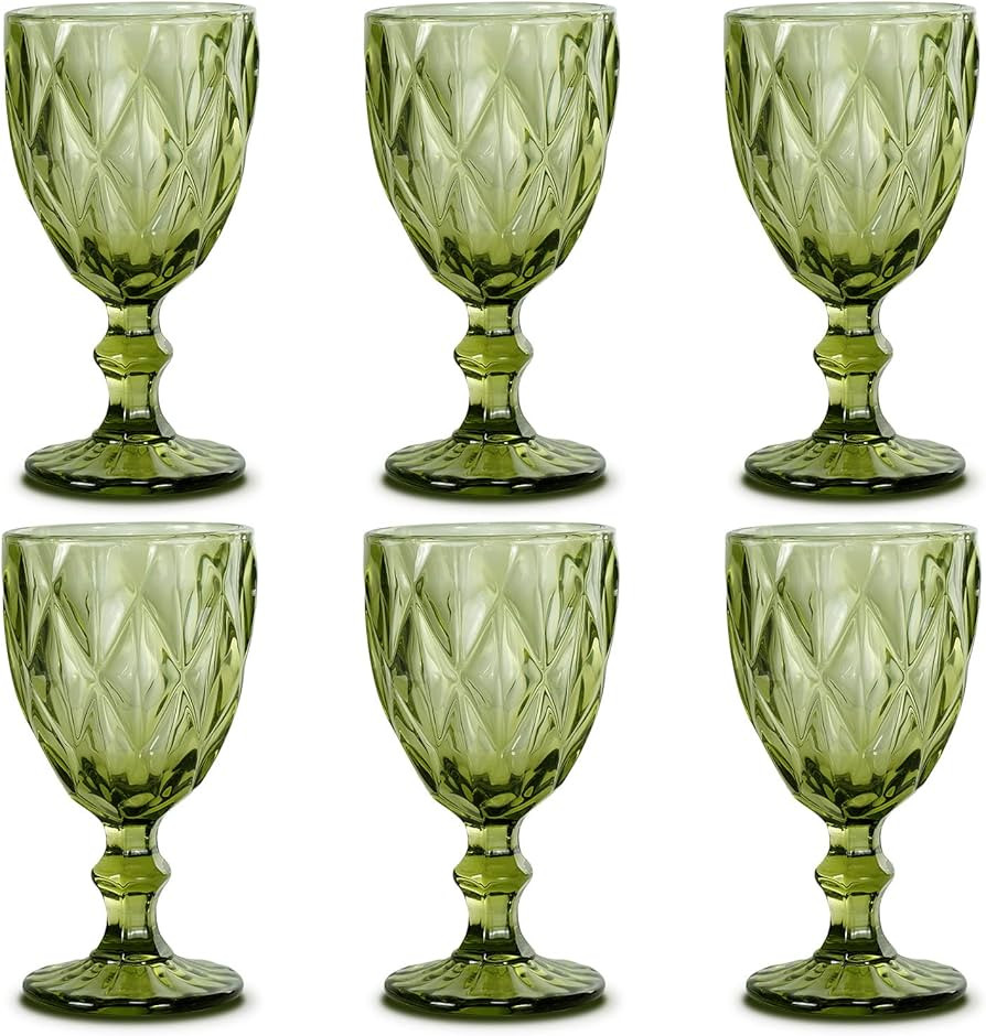 Colored Wine Glass Goblet Set of 6, 10 Oz Green Vintage Glassware, Thickened Wine Glasses Drinkin... | Amazon (US)