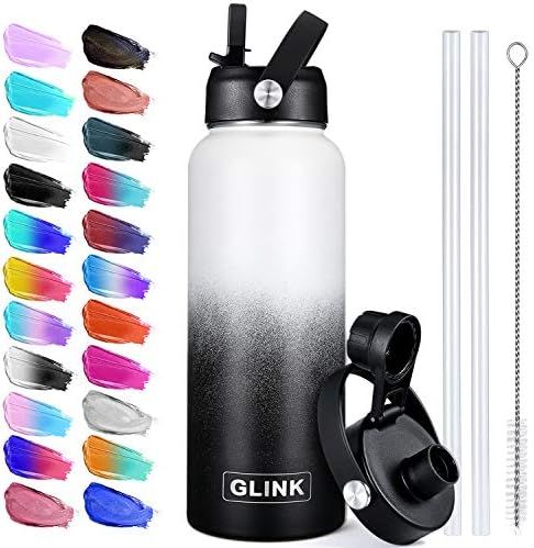 Glink Stainless Steel Water Bottle with Straw, 32-40 oz Wide Mouth Double Wall Vacuum Insulated W... | Amazon (US)