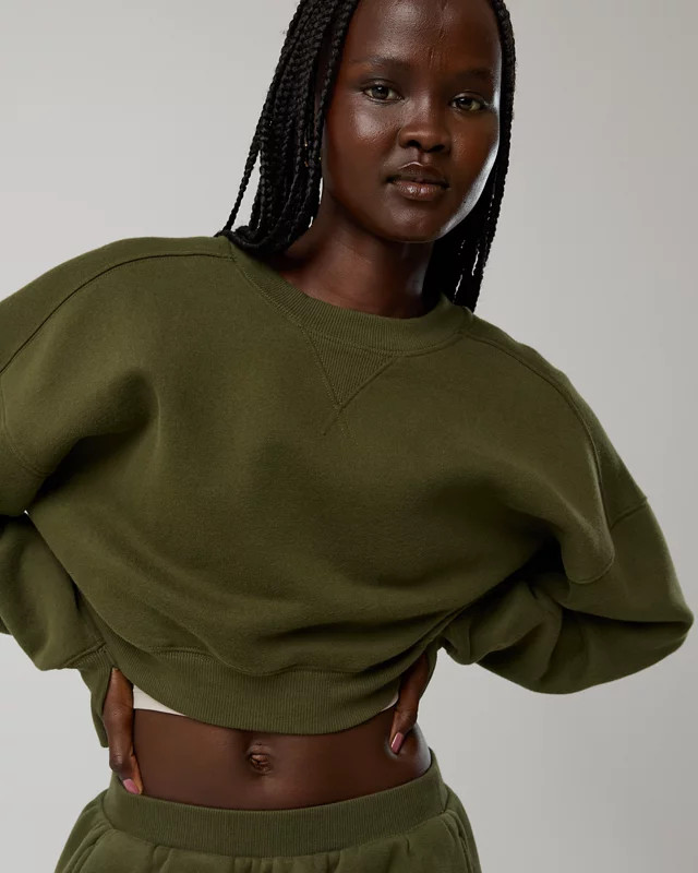 OFFLINE By Aerie Cloud Fleece Cropped Crewneck Sweatshirt | Aerie