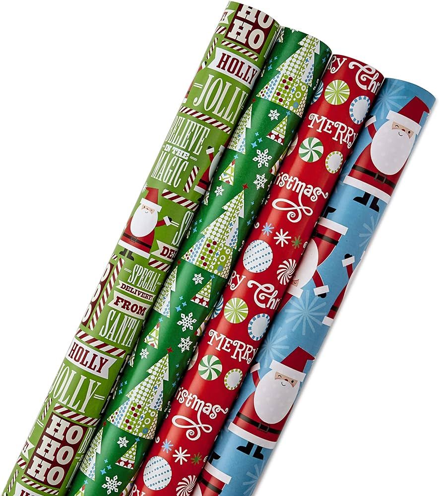 Hallmark Reversible Quad Pack Wrapping Paper (Santa & Trees, 4 Gift Wrap Rolls) | Amazon (US)