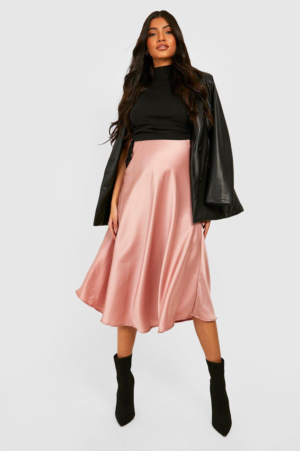 Womens Maternity Satin Slip Midi Skirt - Pink - 14 | Boohoo.com (US & CA)