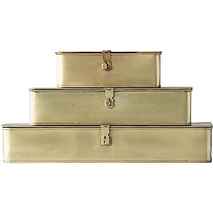 Creative Co-Op Decorative Metal Boxes with Gold Finish (Set of 3 Sizes) | Amazon (US)