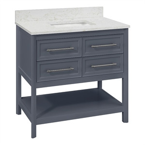 ED Ellen DeGeneres Riven 36" Vanity in Dusk Blue with Calacatta Eng. Marble Top | Cymax