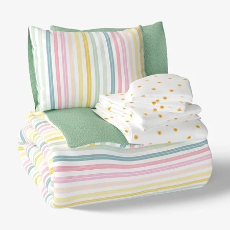 Mainstays Kids Rainbow Stripe Reversible Comforter Set with Sheets, Full, 7 Pieces | Walmart (US)