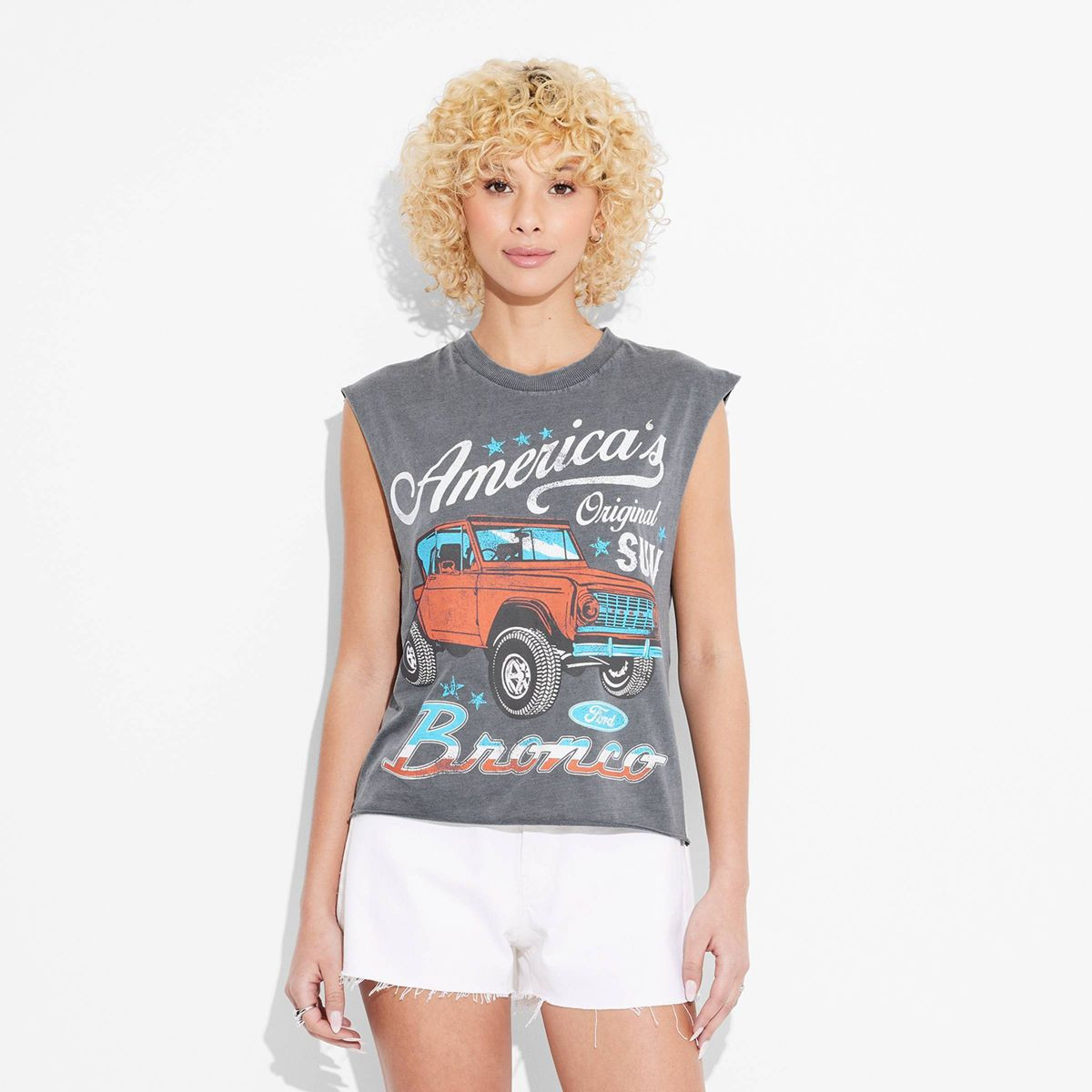 Women's Americana Bronco Graphic Muscle Tank Top - Gray | Target