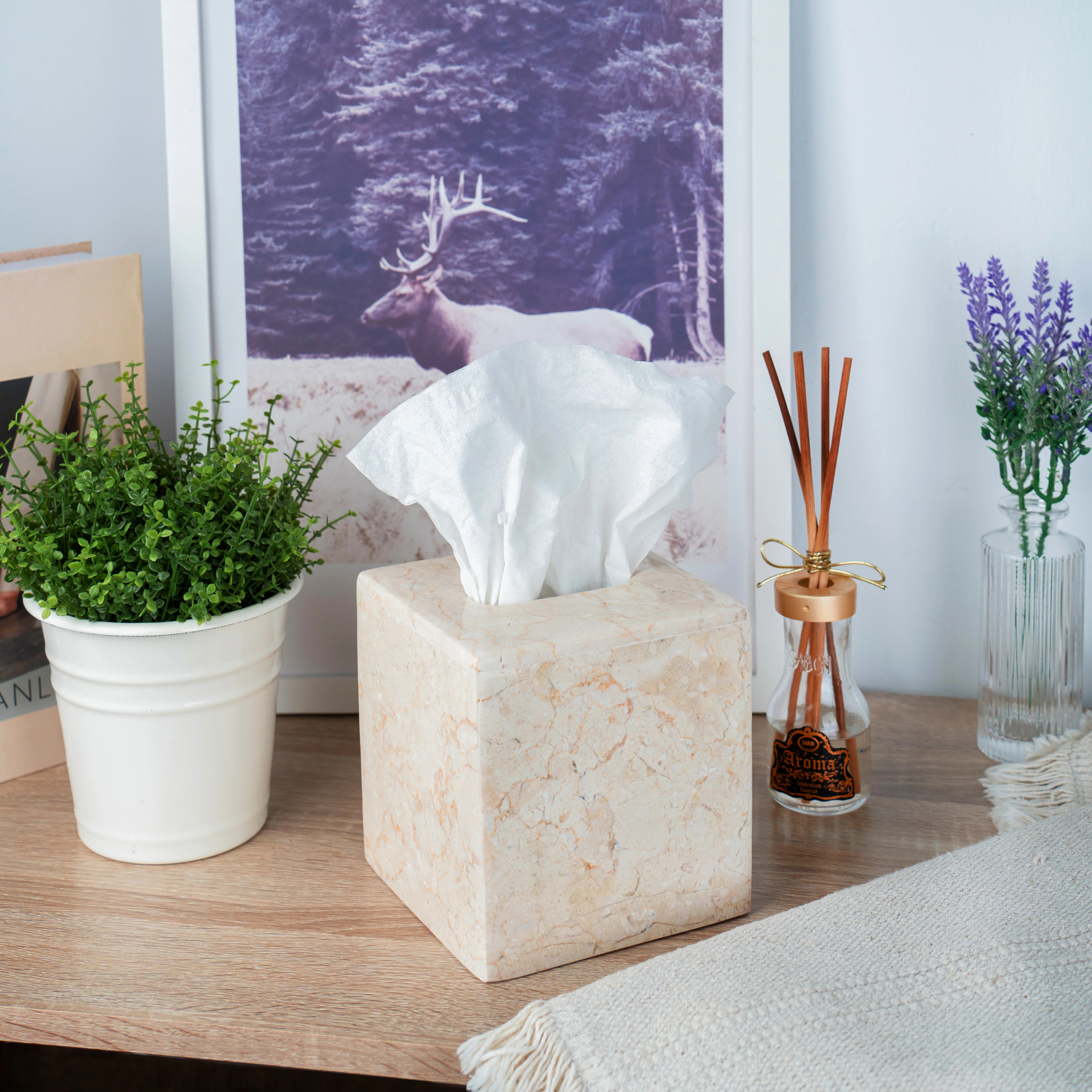 Creative Home Natural Champagne Marble Square Tissue Box Cover Tissue Holder Tabletop Organizer | Wayfair North America