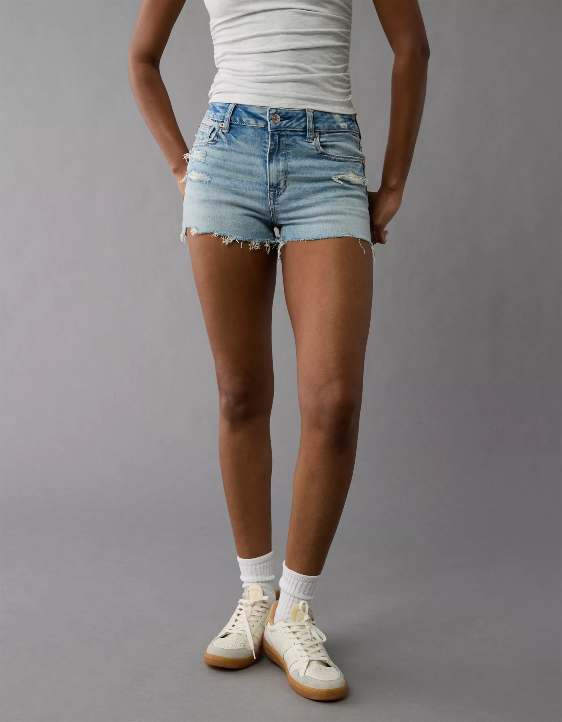 AE Next Level Ripped High-Waisted Denim Short Short | American Eagle Outfitters (US & CA)