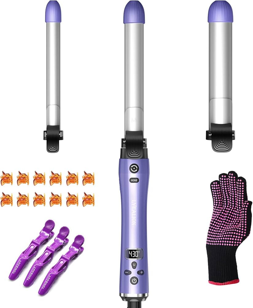 Beach Wave Rotating Hair Curling Iron-3 Interchangeable Heating Iron Barrels Automatic Hair Styli... | Amazon (US)