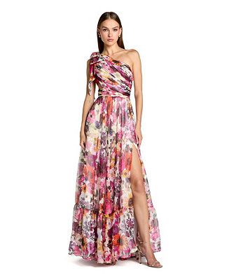 Women's Side Cut Out One-Shoulder Floral Chiffon Gown | Macy's