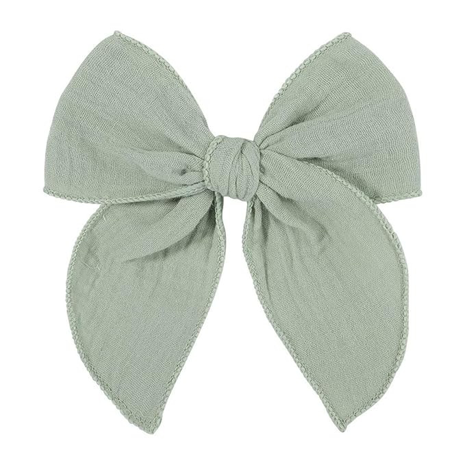 5.5 Inch Light Green Fable Hair Bow: Handmade Linen Cotton Hair Clip for Girls - 1 PCS | Amazon (US)