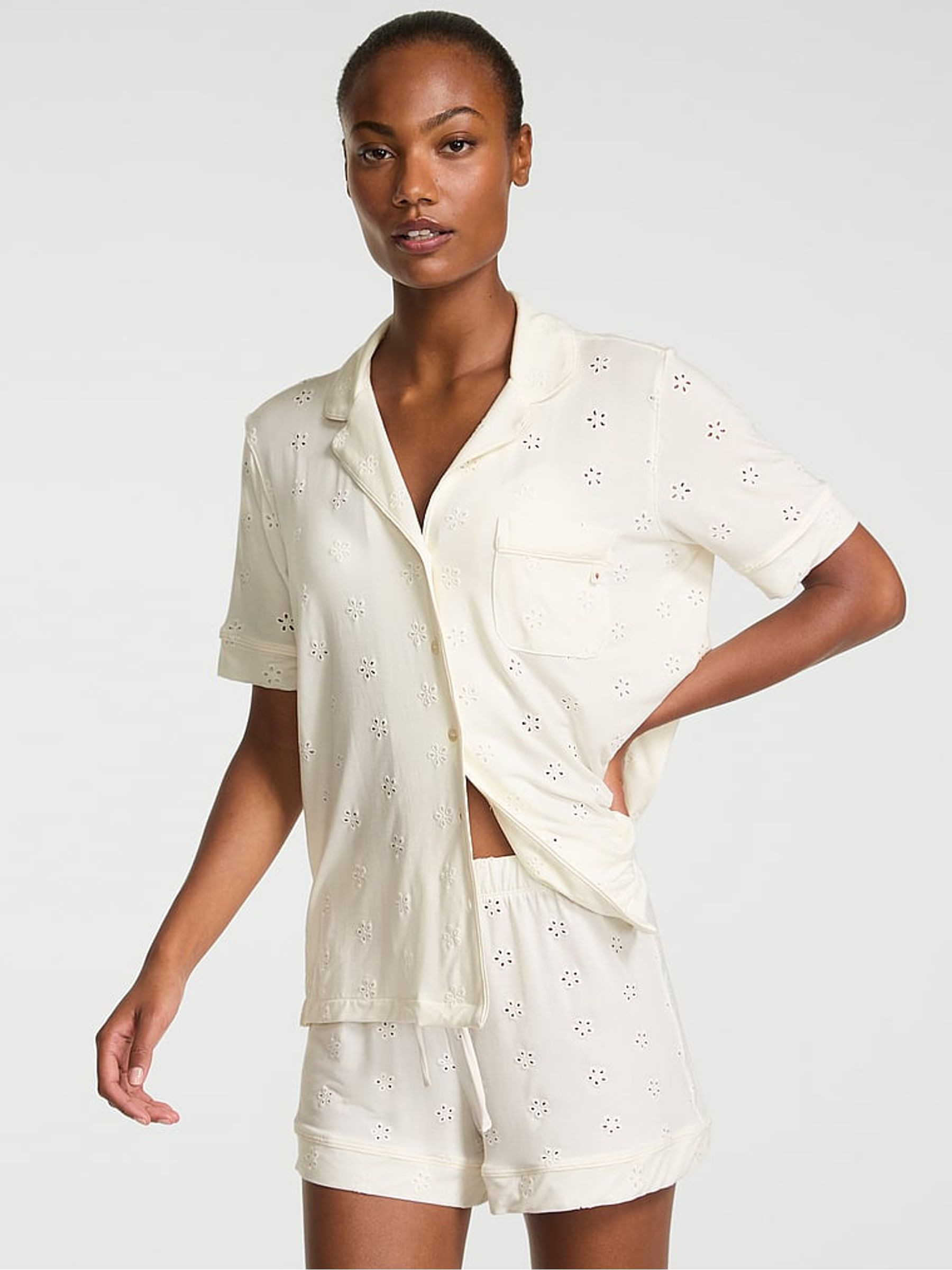 Coconut White Eyelet Modal Short Pyjama Set | Victoria's Secret UK | Victoria's Secret UK