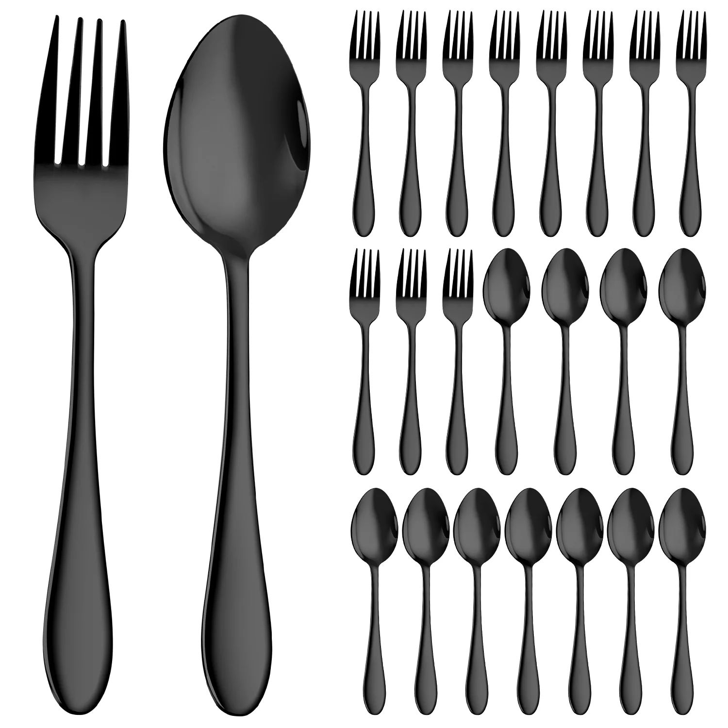 Walchoice 24 Pieces Black Forks and Spoons Silverware Set, Stainless Steel 12 Dinner Forks and 12... | Walmart (US)