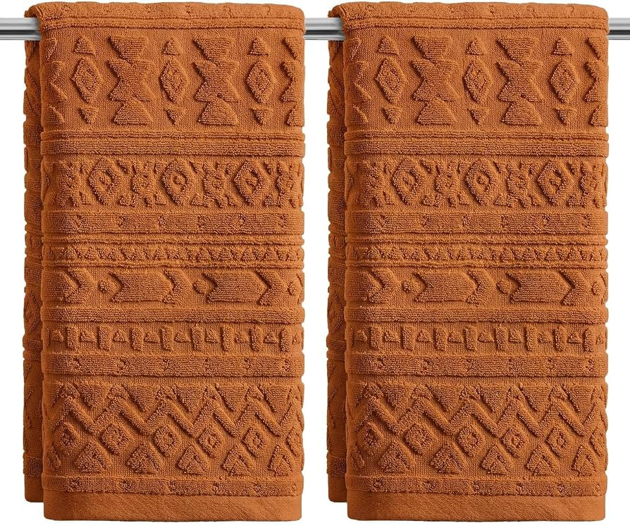Artoid Mode 2 Pcs Caramel 3D Geometric Design Jacquard Hand Towels for Bathroom, 100% Cotton Soft... | Amazon (US)