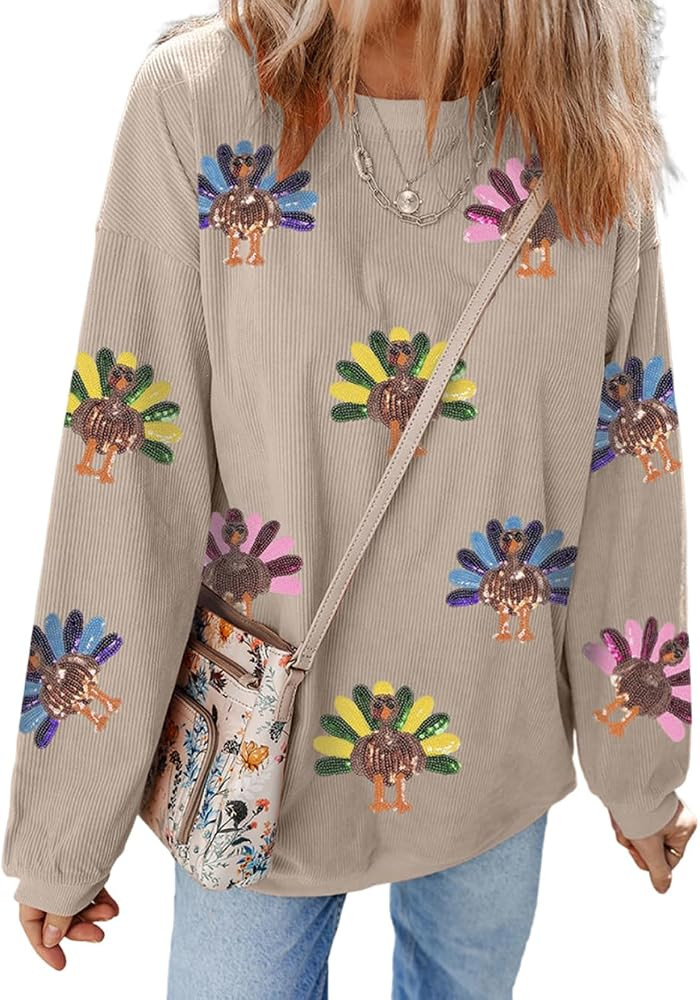 Pinclodly Halloween Sweatshirts for Women Sequin Color Block Crewneck Sweatshirts Long Sleeve Gli... | Amazon (US)