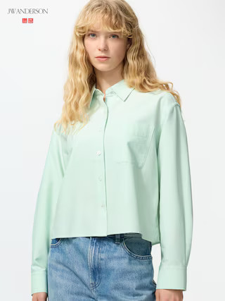 Women's Oxford Boxy Cropped Shirt Light Green 2XL UNIQLO US | UNIQLO (US)