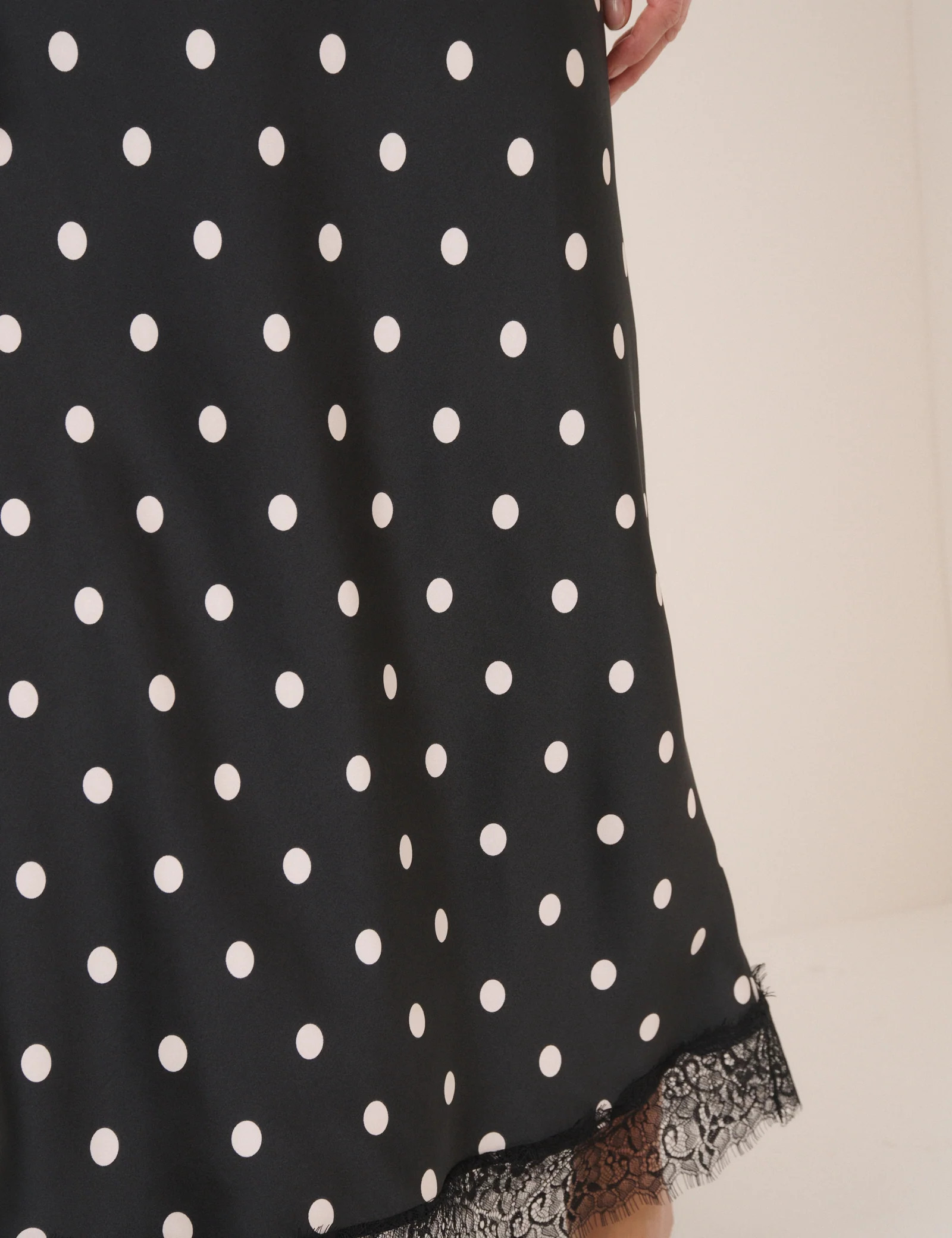 Black Polka Dot Satin Mila Midi Skirt | Nobody's Child