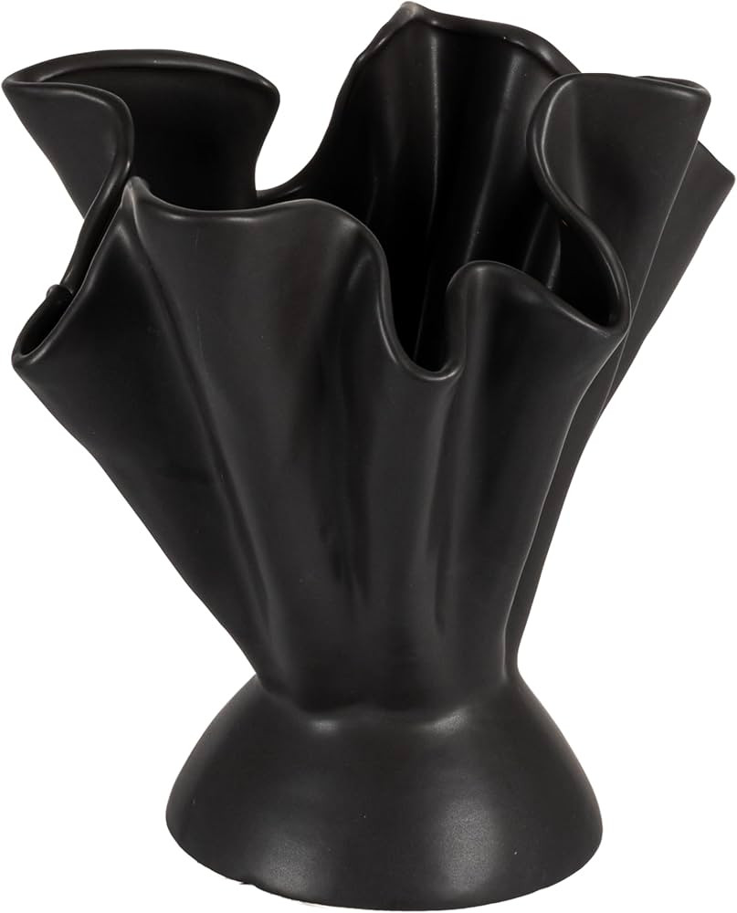 Bloomingville Stoneware Ruffled Vase with Reactive Glaze, Black | Amazon (US)