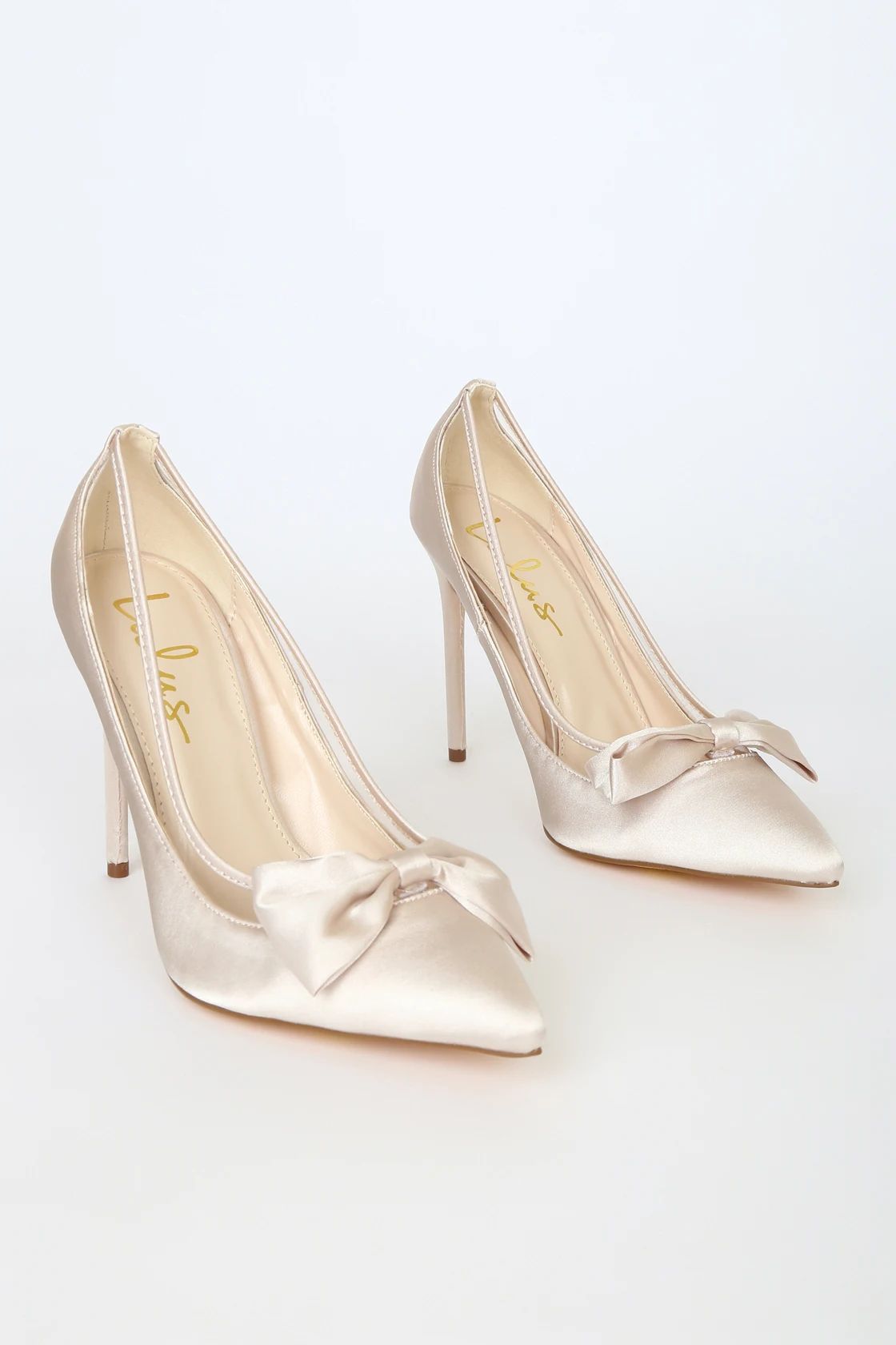 Kampbell Ivory Satin Pointed-Toe Bow Pumps | Lulus (US)