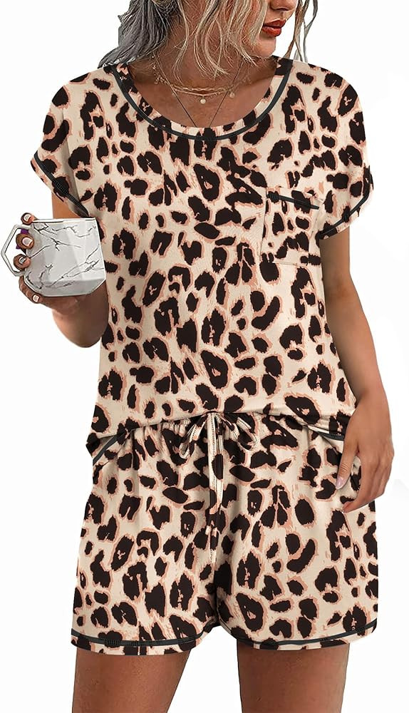 Ekouaer Womens Pajama Sets 2 Piece Soft Short Sleeve Top and Shorts Sleepwear Round Neck Pjs Loun... | Amazon (US)