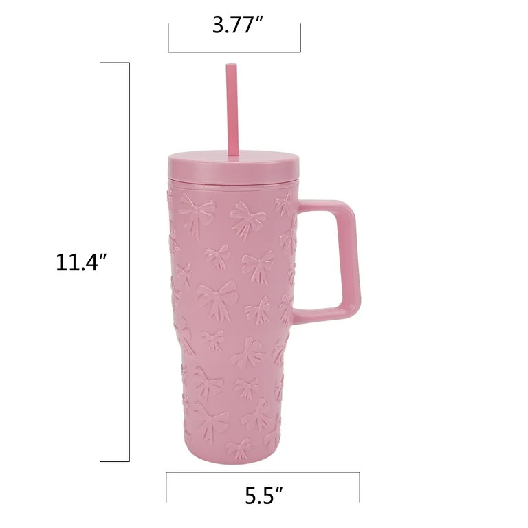 30 Ounce Pink Acrylic Double Wall Embossed Bows Tumbler with Straw and Handle, by Holiday Time | Walmart (US)