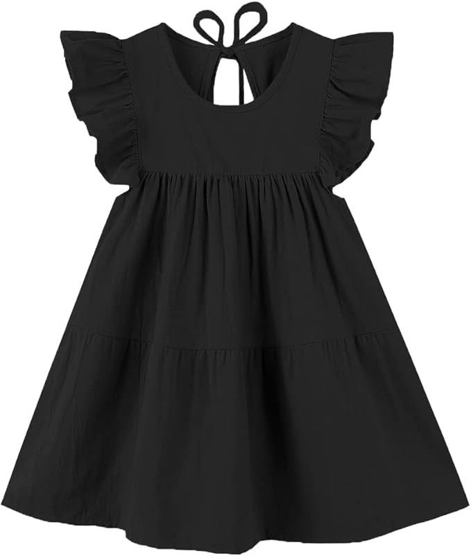 Toddler Dress Baby Girls Cotton Linen Ruffle Sleeve Tiered Swing Casual Summer Boho Dresses | Amazon (US)