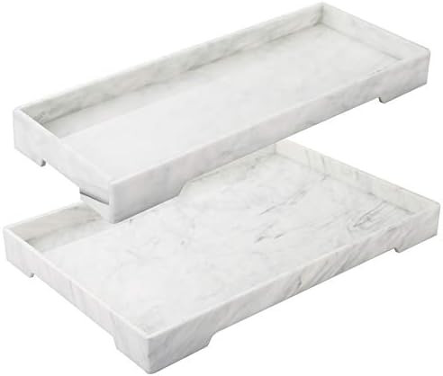 Mili Home White Marble Tray Set for Counter,Vanity, Toilet Tank,Large Bathroom Vanity Tray Kitchen T | Amazon (US)