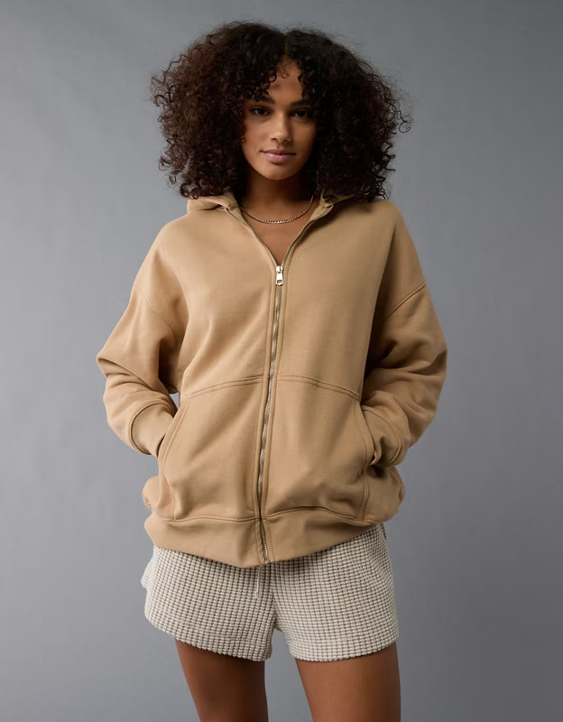AE Everyday Luxe Oversized Zip-Up Hoodie | American Eagle Outfitters (US & CA)