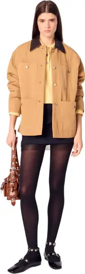 maje Cotton coat with leather collar | Nordstrom | Nordstrom