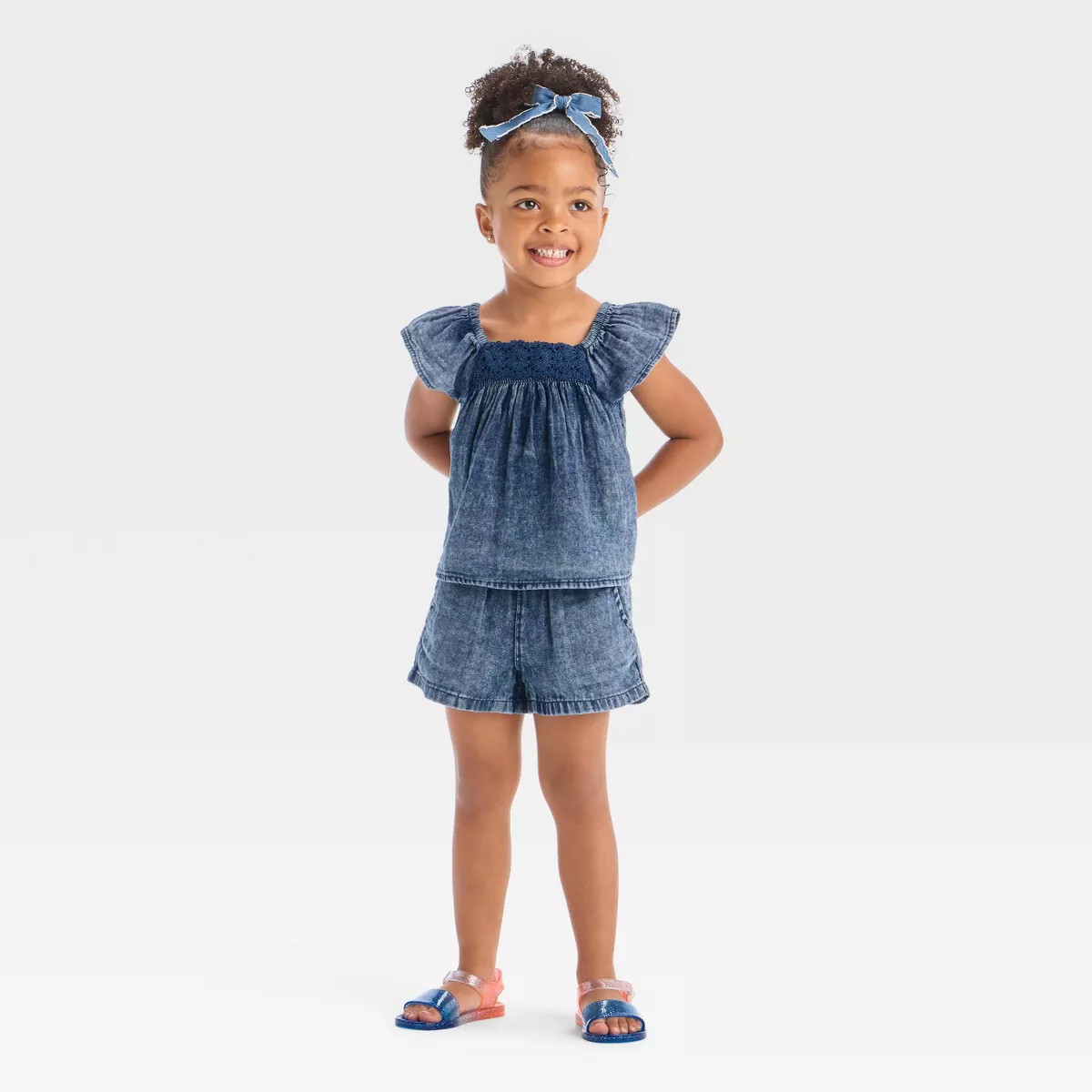 Toddler Girls' Floral Top & Shorts Set - Cat & Jack™ Medium Indigo | Target