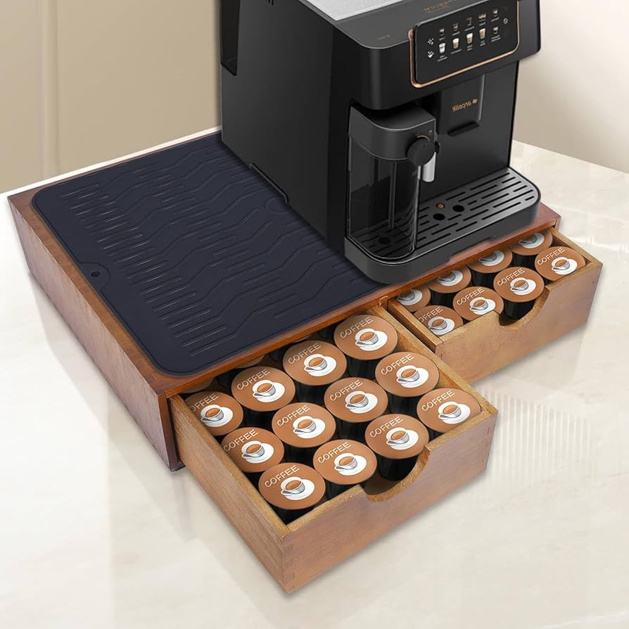 Wooden Coffee Pod Holder Drawer With Silicone Non-Slip Pad,K Cup Organizer Storage Box,Kcup Drawe... | Amazon (US)