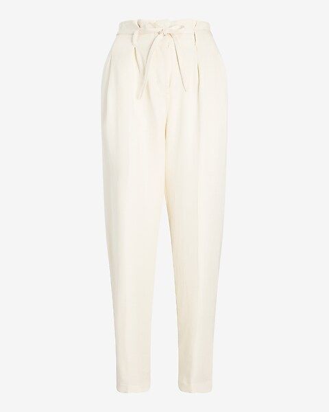 Super High Waisted Belted Linen-Blend Paperbag Ankle Pant | Express