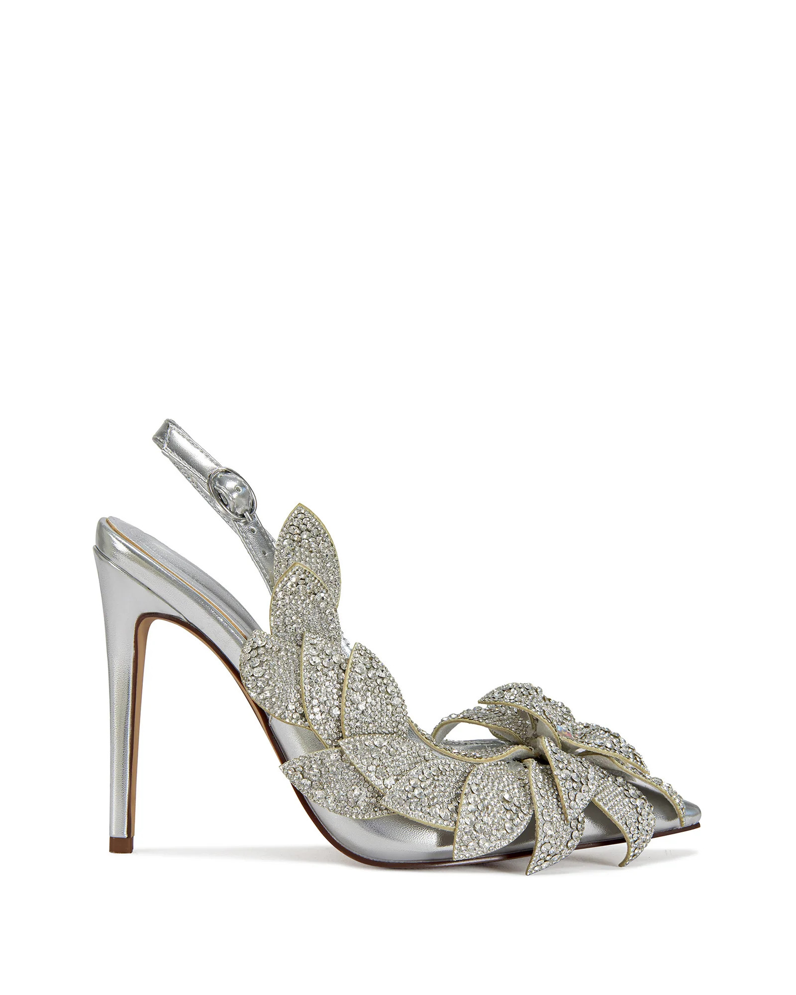 WEATHERLY-SILVER OVERSIZED FLOWER SLINGBACK PUMP | Azalea Wang