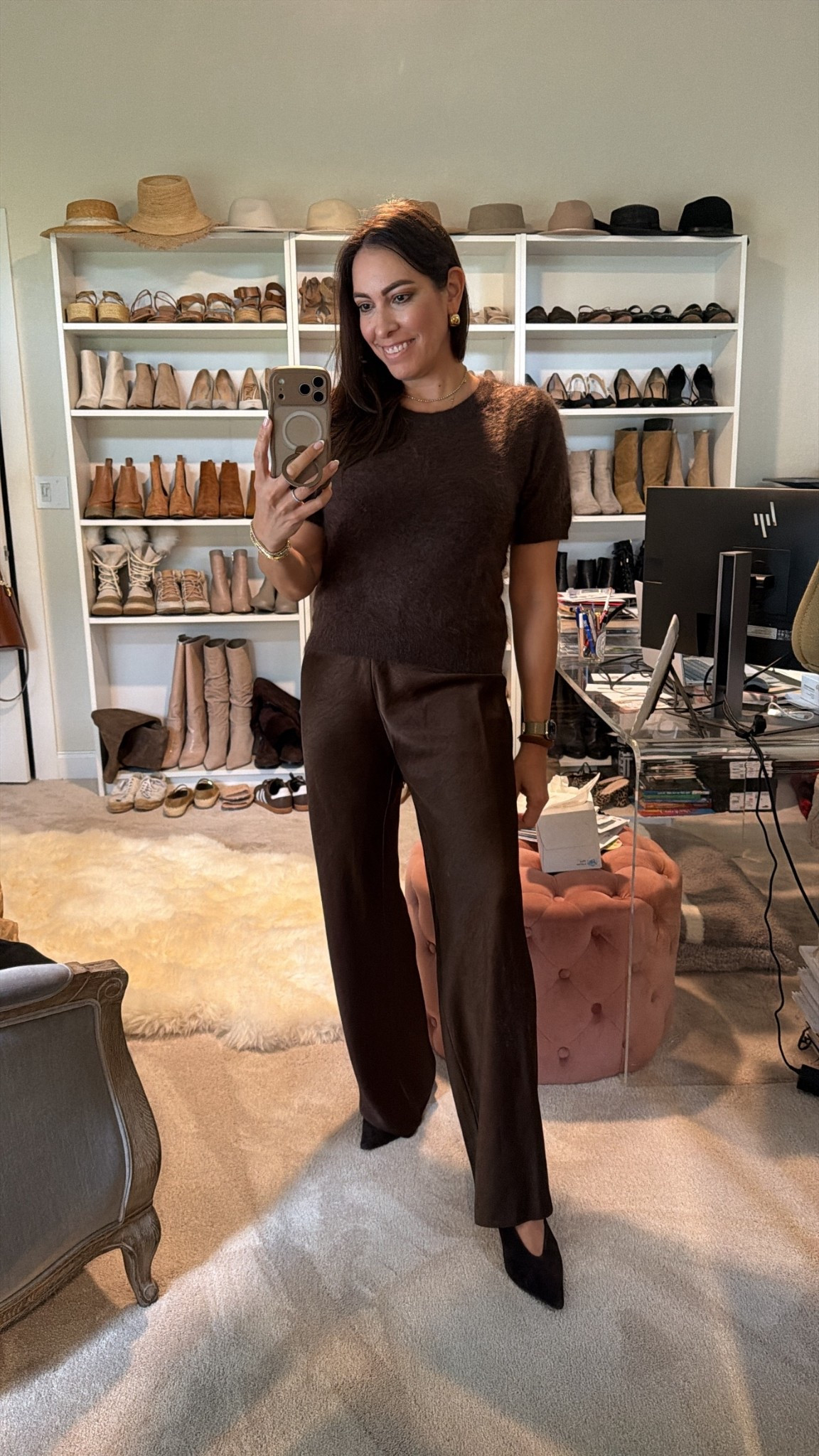 All brown chic holiday party outfit idea. 

Brown brushed cashmere sweater TTS (wearing medium)
Vince brown satin bias pant (wearing Medium)
Madewell brown suede heels (TTS or slightly big - wearing 9)



#LTKCyberWeek #LTKSeasonal #LTKHoliday