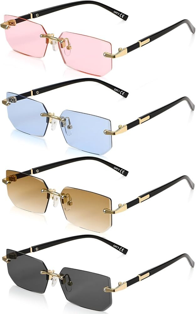 4 Stück Rahmenlose Rechteck Sonnenbrille, Vintage Retro Rave Brillen für Damen Herren, Quadrati... | Amazon (DE)