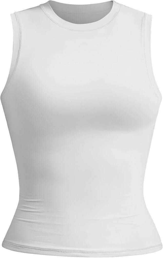 YEOREO Women Basic Mock Neck Workout Crop Top Sleeveless Double Lined Tank Tee Slim Fitted Ruched... | Amazon (US)