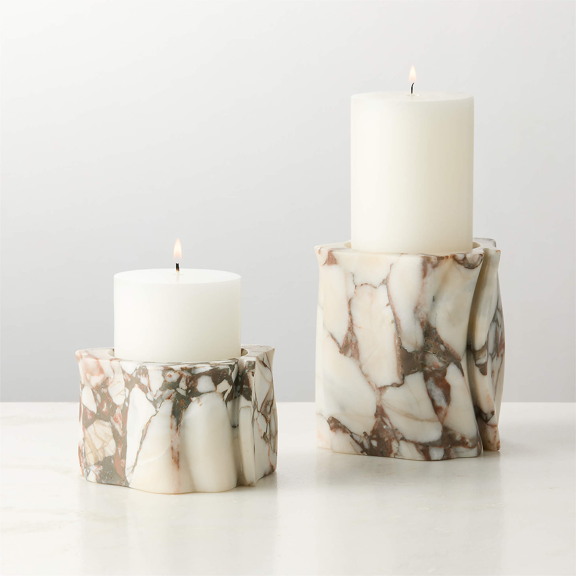 Otalora Cocoa Marble Pillar Candle Holder Large + Reviews | CB2 | CB2