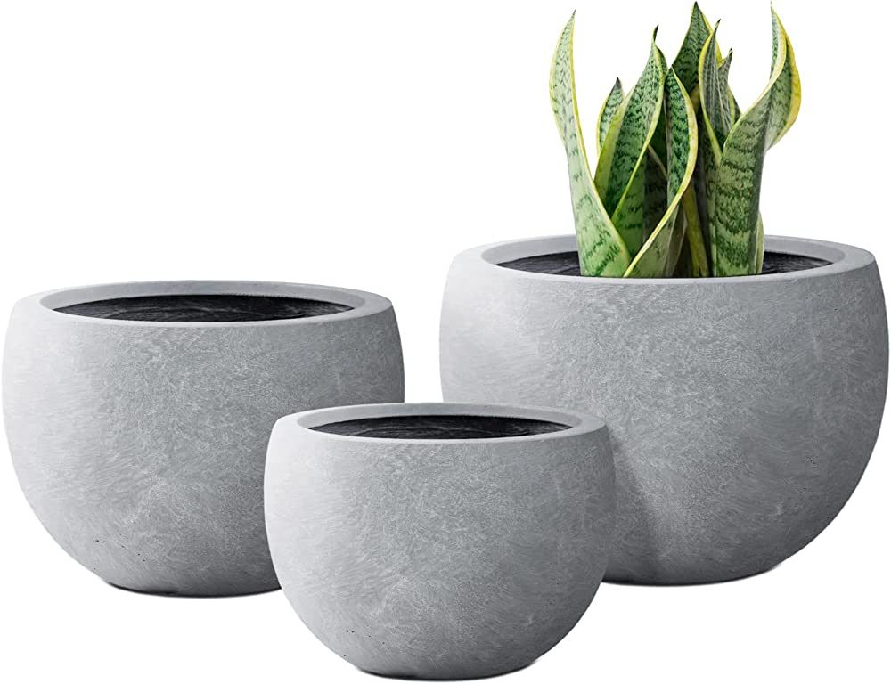 Kante 20" D, 16" D and 12" D Lightweight Concrete Outdoor Round Planter, Set of 3, Outdoor Indoor... | Amazon (US)