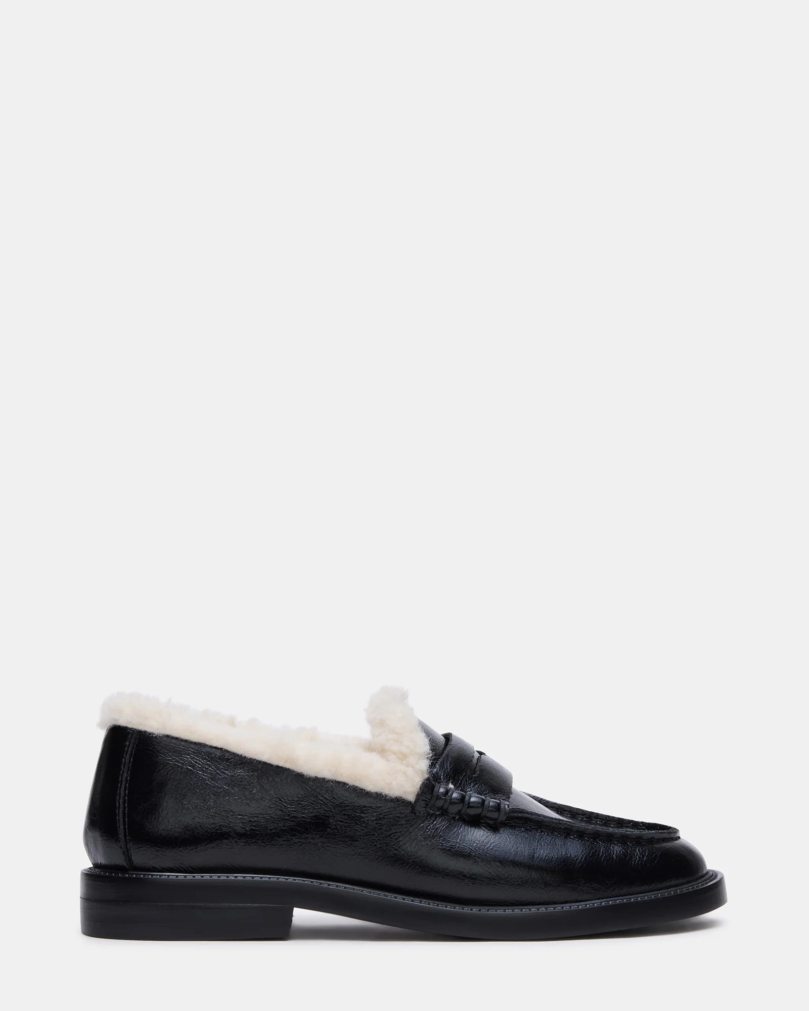 MADISON Faux Fur Black Leather Penny Loafer | Steve Madden (US)
