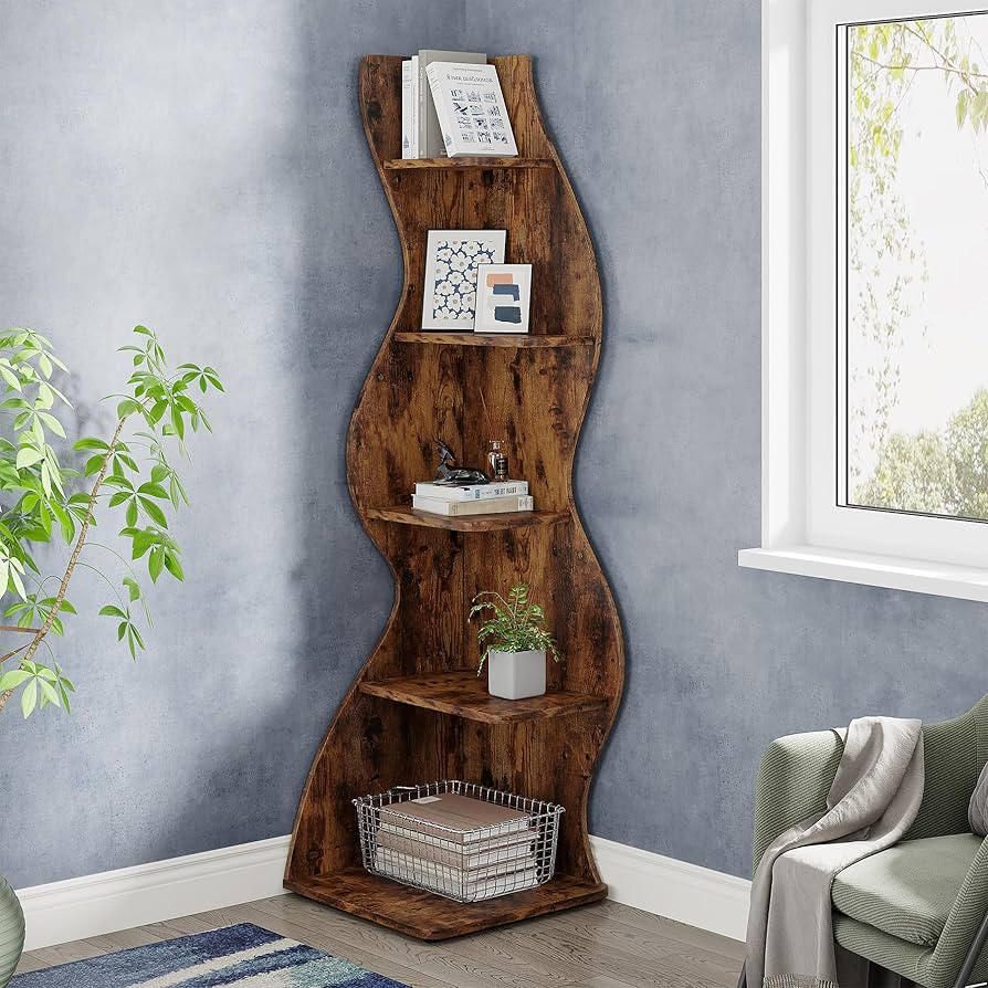 Tribesigns Corner Shelf, Rustic 5-Tier Wall Corner Bookshelf, Stylish Corner Small Bookcase Stora... | Amazon (US)
