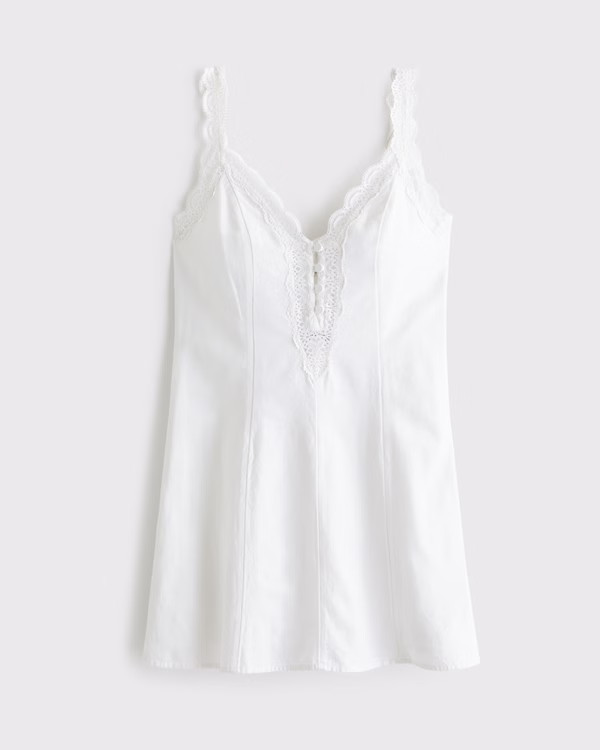 Lace-Trim Button-Front Mini Dress | Abercrombie & Fitch (US)