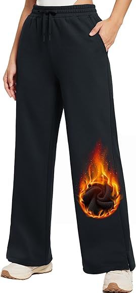 BALEAF Women's Fleece Lined Sweatpants Straight Wide Leg Casual Loose Lounge Sweat Pants with Poc... | Amazon (US)