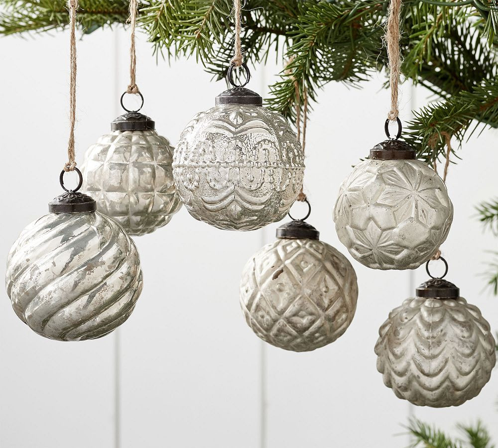 Mercury Glass Adorned Ornament Set - Red | Pottery Barn (US)