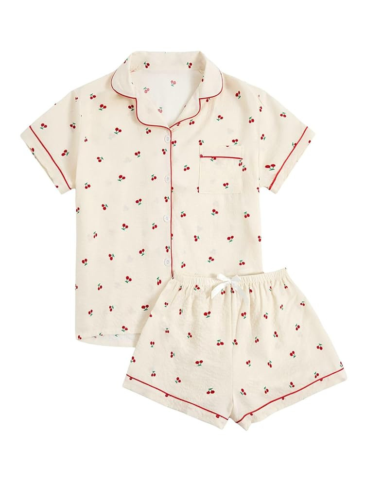 Verdusa Women's 2 Piece Pajama Set Summer Pajamas Cute Pjs Sets Sleepwear Button Up Lounge Sets | Amazon (US)