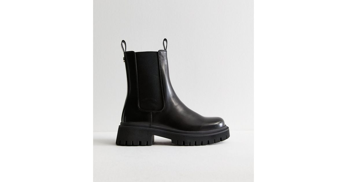 Black Leather-Look Chunky Chelsea Ankle Boots | New Look | New Look (UK)
